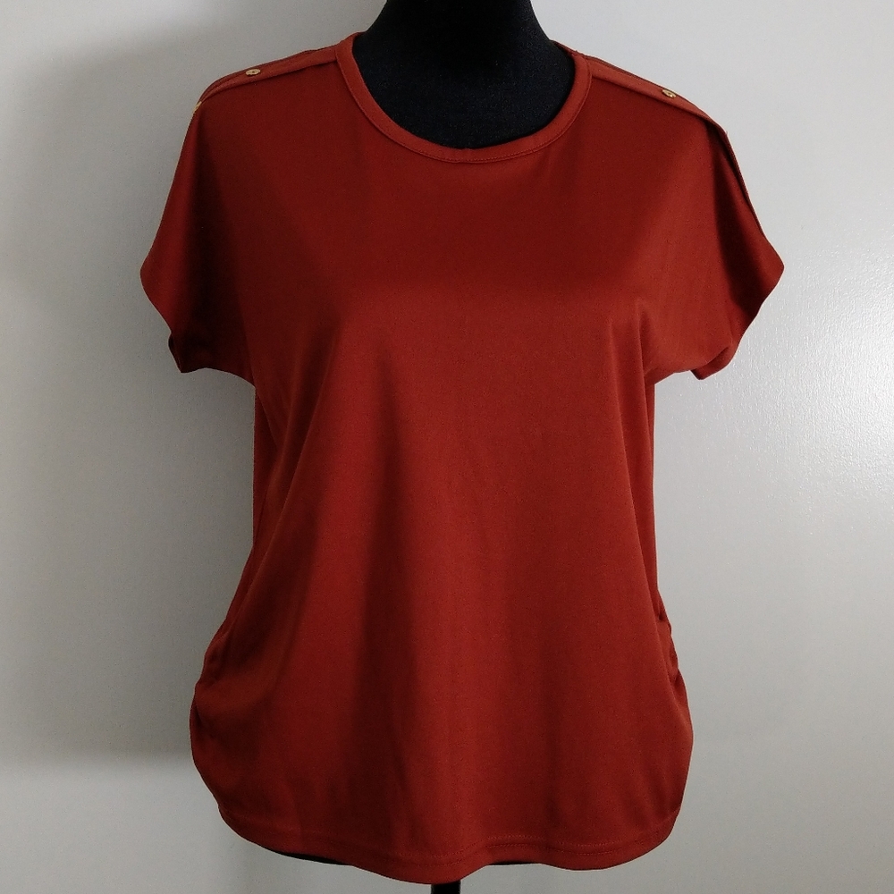 Women's Red Orange Top with Button Detail